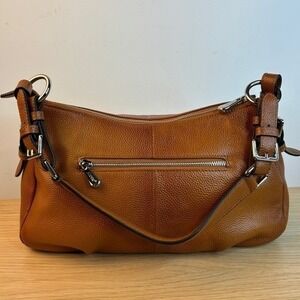 FZONE Shoulder Bag Pebbled Leather Cognac Brown Hobo Handbag Medium Excellent